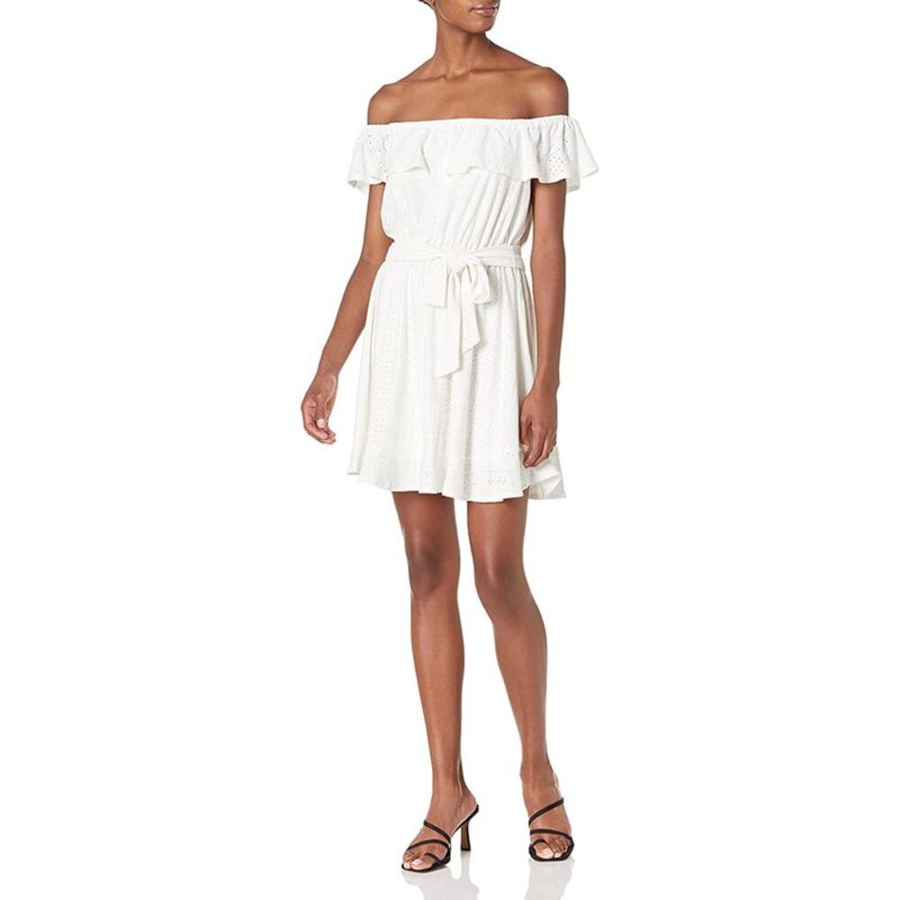 NWT BCBGENERATION Womens Ivory Belted Pullover Lined Flutter Sleeve Dress S